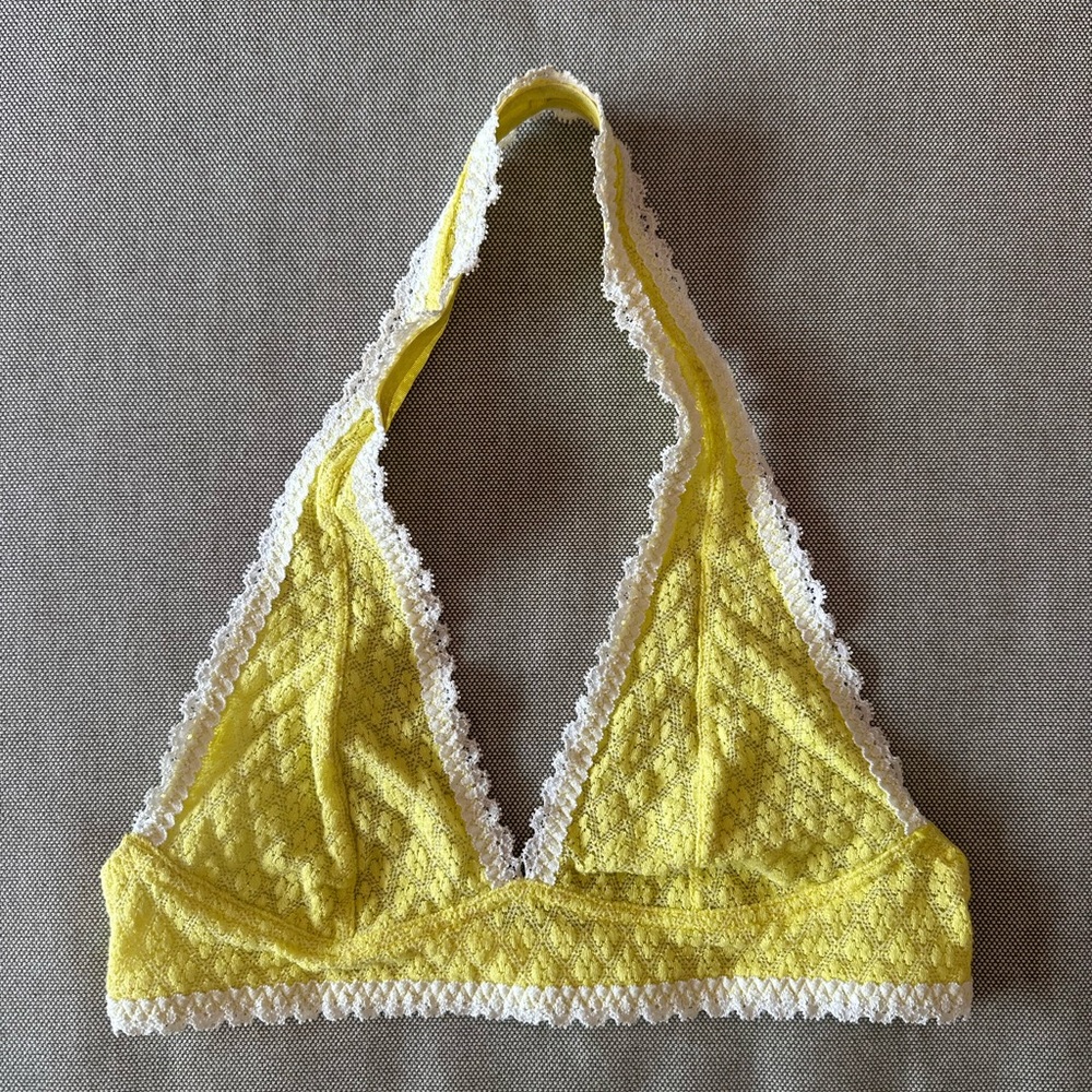 Free People Galloon Halter Bralette yellow and white lace small